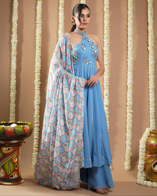 Blue avyanna halter neck anarkali set