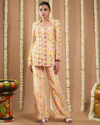 Off white multicolor printed avyanna coat & pant set
