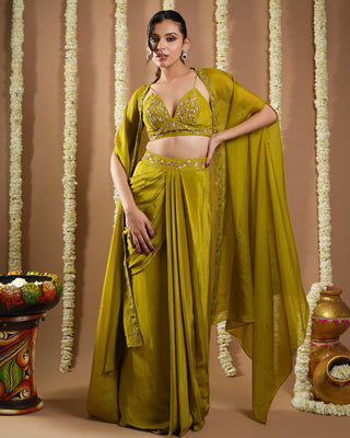 Mehendi green shrug avyanna drape set