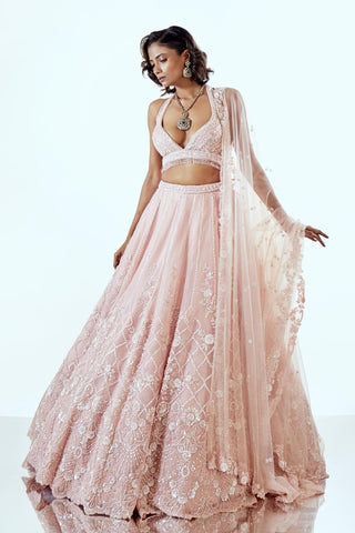 Lehenga Set for Indian Weddings – Pink Iris Organza Elegance by Pallavi Poddar