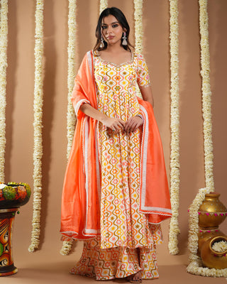 Off white multicolor printed avyanna anarkali set