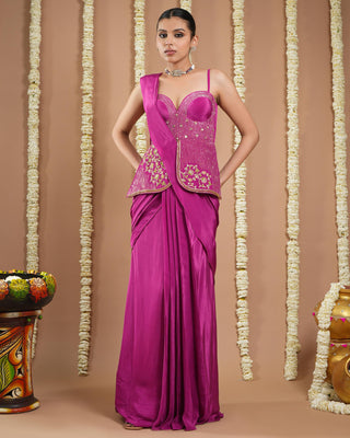 Grape wine avyanna corset pre-draped saree