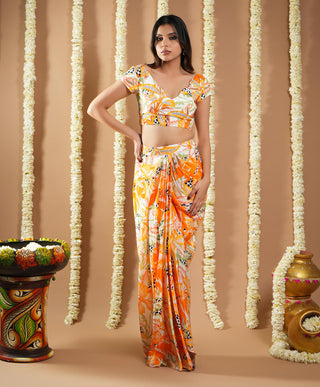 Orange forest avyanna drape indo set