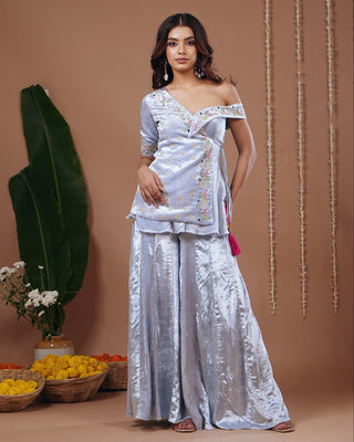 Indo set for Indian Wedding – Sky Blue Velvet by AHI Clothing