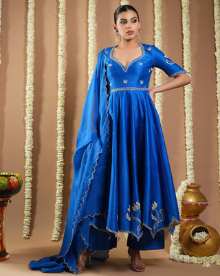 Royal blue avyanna cutwork anarkali set
