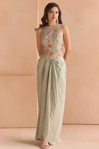 Lehenga Set for Indian Wedding - Blue Off The Record Embroidered Top and Skirt Set by Osaa by Adarsh at Mrs. G

