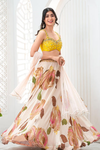 Hand Painted Lehenga for Indian Wedding – Pink Aangan Set by Priti Sahni