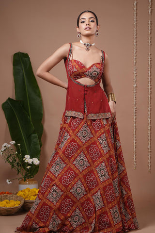 Lehenga set for Indian Wedding – Red Bandhani Printed by AHI Clothing