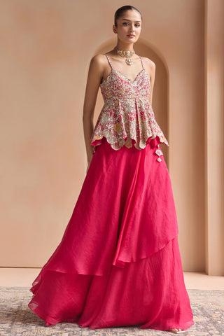 Peplum Skirt Set for Indian Wedding - Pink Off The Record Embroidered Peplum and Skirt Set by Osaa by Adarsh at Mrs. G

