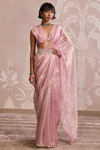 Purple gold ever after flat saree set with belt