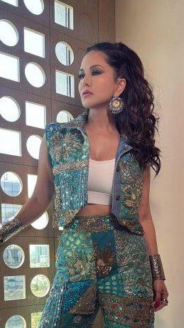 Jacket Resort Wear - Blue Embellished Pant with Sleeveless Jacket by Banjara Trail