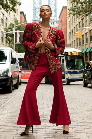 Jacket Set Indian Wedding Red Boxy by Aashima Behl