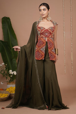 Kurti palazzo set for Indian Wedding – Red Bandhani Printed by AHI Clothing