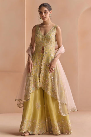 Sharara Set for Indian Wedding - Yellow Off The Record Embroidered Sharara Set by Osaa by Adarsh at Mrs. G