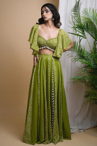 Green sitara kaudi digital print indo set