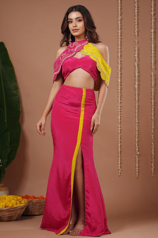Skirt set for Indian Wedding – Rani Yellow Halter Neck by AHI Clothing