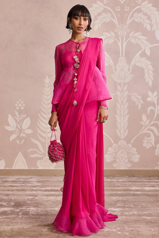 Pink nooreh ever after jacket saree set