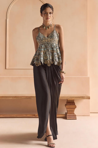 Black Peplum Set for Indian Wedding - Black Off The Record Embroidered Peplum Set by Osaa by Adarsh at Mrs. G

