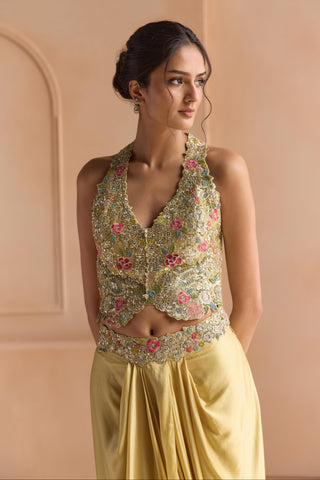 Lehenga Set for Indian Wedding - Yellow Off The Record Embroidered Top and Skirt Set by Osaa by Adarsh at Mrs. G

