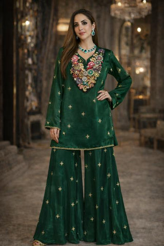 Sharara Set Festive Wear - Green Gulzaar Embellished Sharara Set by Banjara Trail