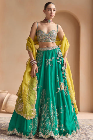 Lehenga Set for Indian Wedding - Green Off The Record Organza Lehenga Set by Osaa by Adarsh at Mrs. G

