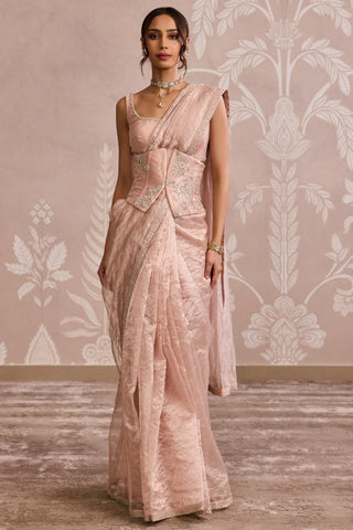 Rose gold ever after tissue flat saree with belt