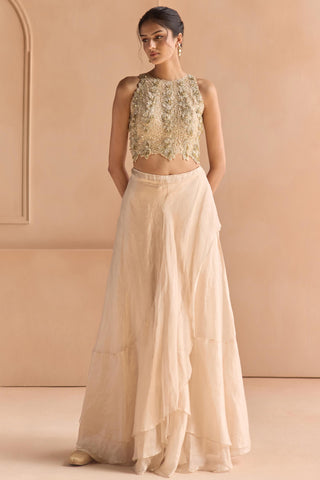 Waterfall Skirt Set for Indian Wedding - Beige Off The Record Waterfall Skirt Set by Osaa by Adarsh at Mrs. G

