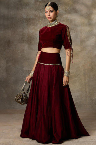 Maroon solid top and skirt set
