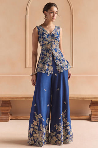 Peplum Jacket Set for Indian Wedding - Blue Off The Record Peplum Jacket Set by Osaa by Adarsh at Mrs. G

