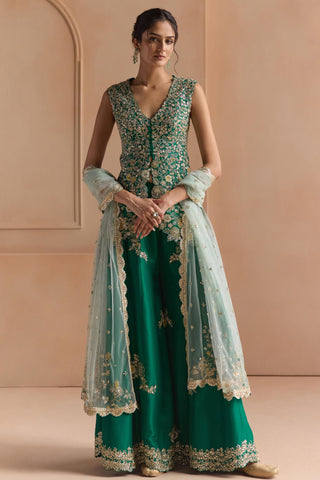 Sharara Set for Indian Wedding - Green Off The Record Embroidered Peplum Garara Set by Osaa by Adarsh at Mrs. G