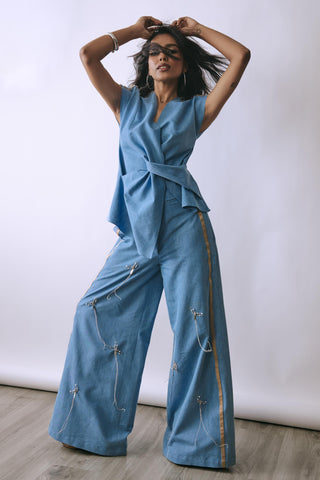 Blue hooked in summer ice veil denim co-ord set