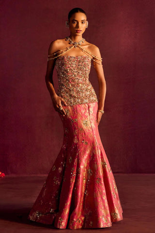 Lehenga For Indian Wedding - Pink Belle Corset Lehenga by Prevasu