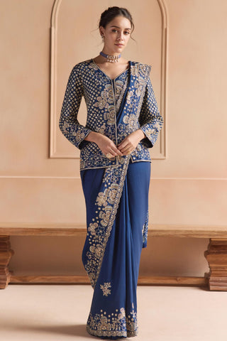 Saree Set for Indian Wedding - Blue Off The Record Embroidered Saree Set by Osaa by Adarsh at Mrs. G

