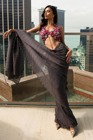 Pleated Saree Indian Wedding Gray Pleated Saree by Aashima Behl