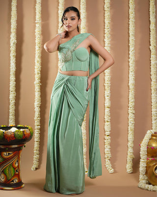 Mint green avyanna corset draped saree