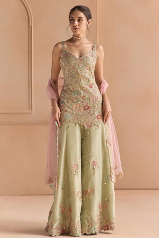 Sharara Set for Indian Wedding - Green Off The Record Embroidered Sharara Set by Osaa by Adarsh at Mrs. G

