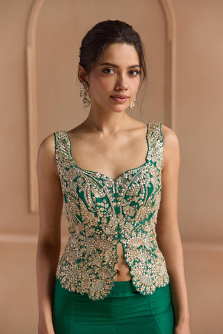 Sharara Set for Indian Wedding - Green Off The Record Embroidered Top and Garara 