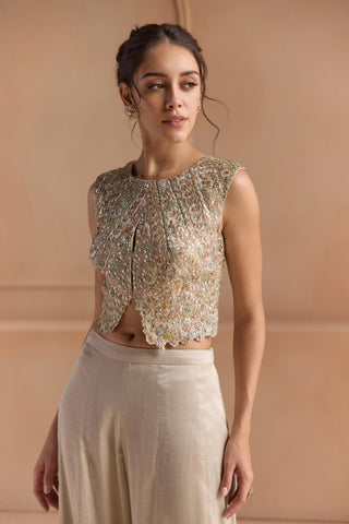 Sharara Set for Indian Wedding - Gray Off The Record Embroidered Top Set by Osaa by Adarsh at Mrs. G


