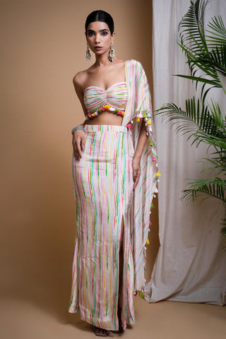 Multicolor sitara stripes printed drape set