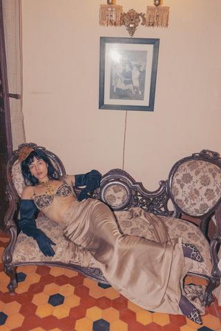 Gold draped saree - Contemporary Wear - Art Deco Set by The Little Black Bow