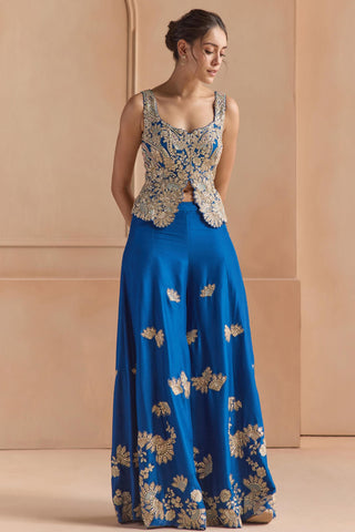 Sharara Set for Indian Wedding - Blue Off The Record Mulberry Silk Top and Garara Set by Osaa by Adarsh at Mrs. G

