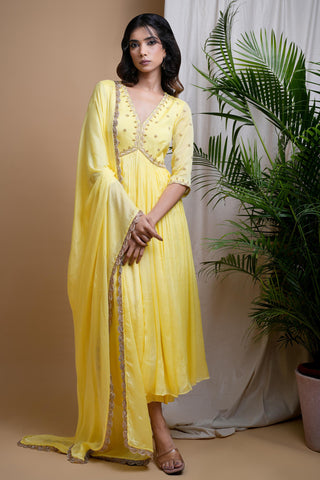 Yellow sitara chiffon anarkali set