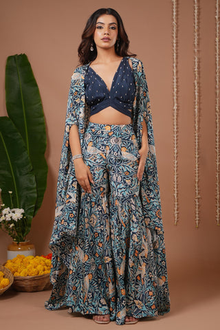 Sharara set for Indian Wedding – Navy Blue Digital Print by AHI Clothing