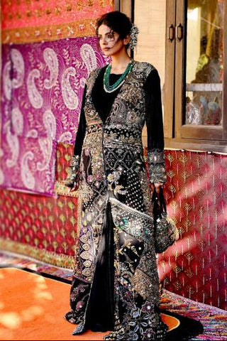 Jacket Set Evening Wear - Black Ghazal Embellished Shrug Jacket Set by Banjara Trail