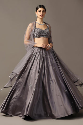 Gray satin lehenga set