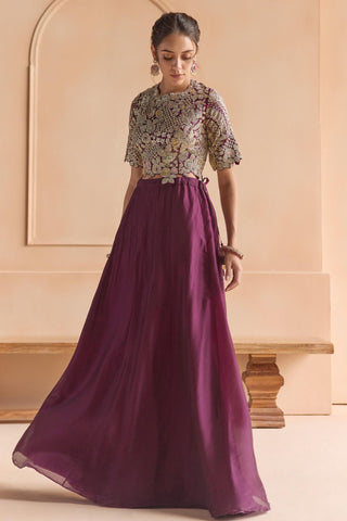 Lehenga Set for Indian Wedding - Maroon Off The Record Embroidered Top and Skirt Set by Osaa by Adarsh at Mrs. G