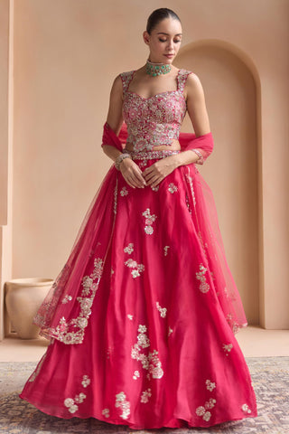 Lehenga Set for Indian Wedding - Pink Off The Record Embroidered Organza Lehenga Set by Osaa by Adarsh at Mrs. G

