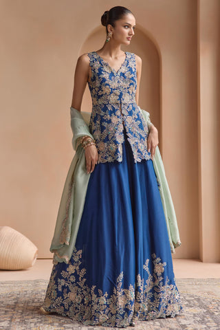 Lehenga Set for Indian Wedding - Blue Off The Record Embroidered Peplum Lehenga Set by Osaa by Adarsh at Mrs. G

