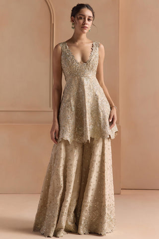 Garara Set for Indian Wedding - Beige Off The Record Peplum Garara Set by Osaa by Adarsh at Mrs. G

