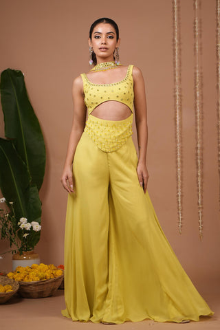 Indo set for Indian Wedding – Lime Georgette by AHI Clothing